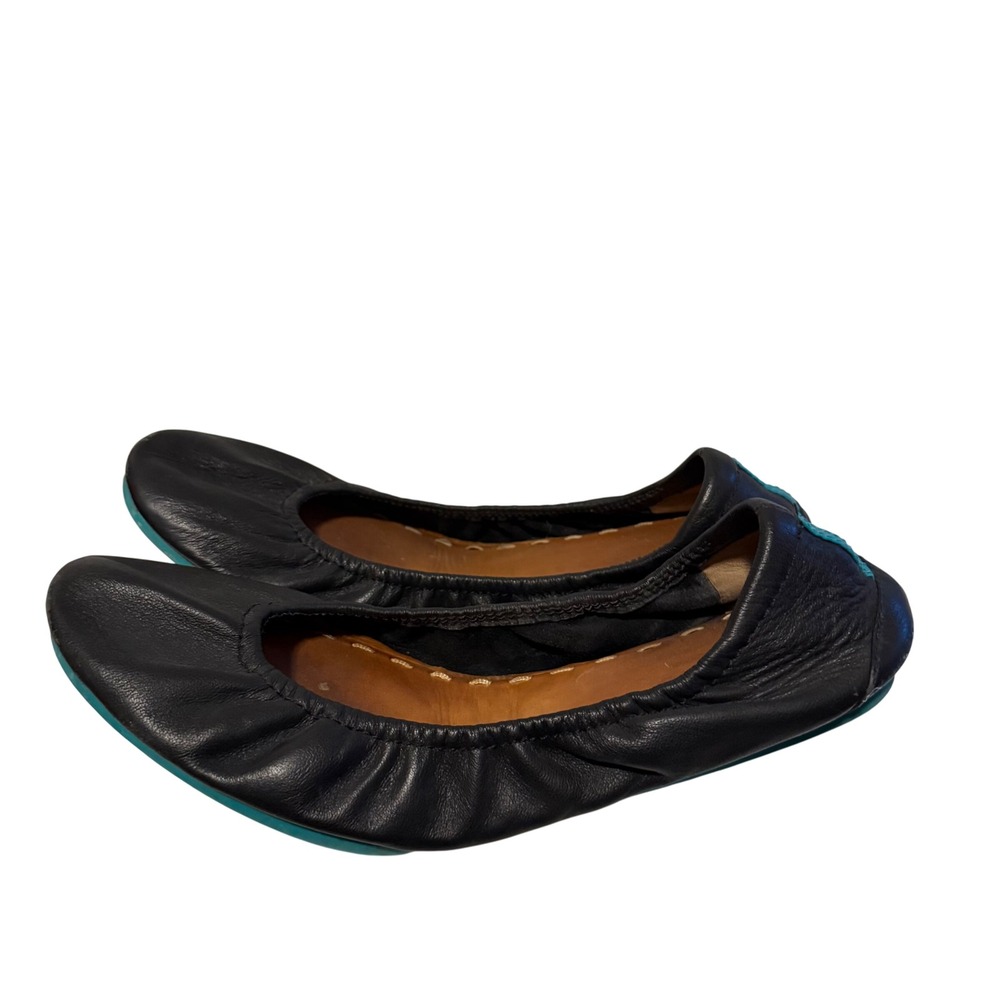 Tieks Black Leather Ballet Flats Teal Blue Soles Women's Size‎ 9